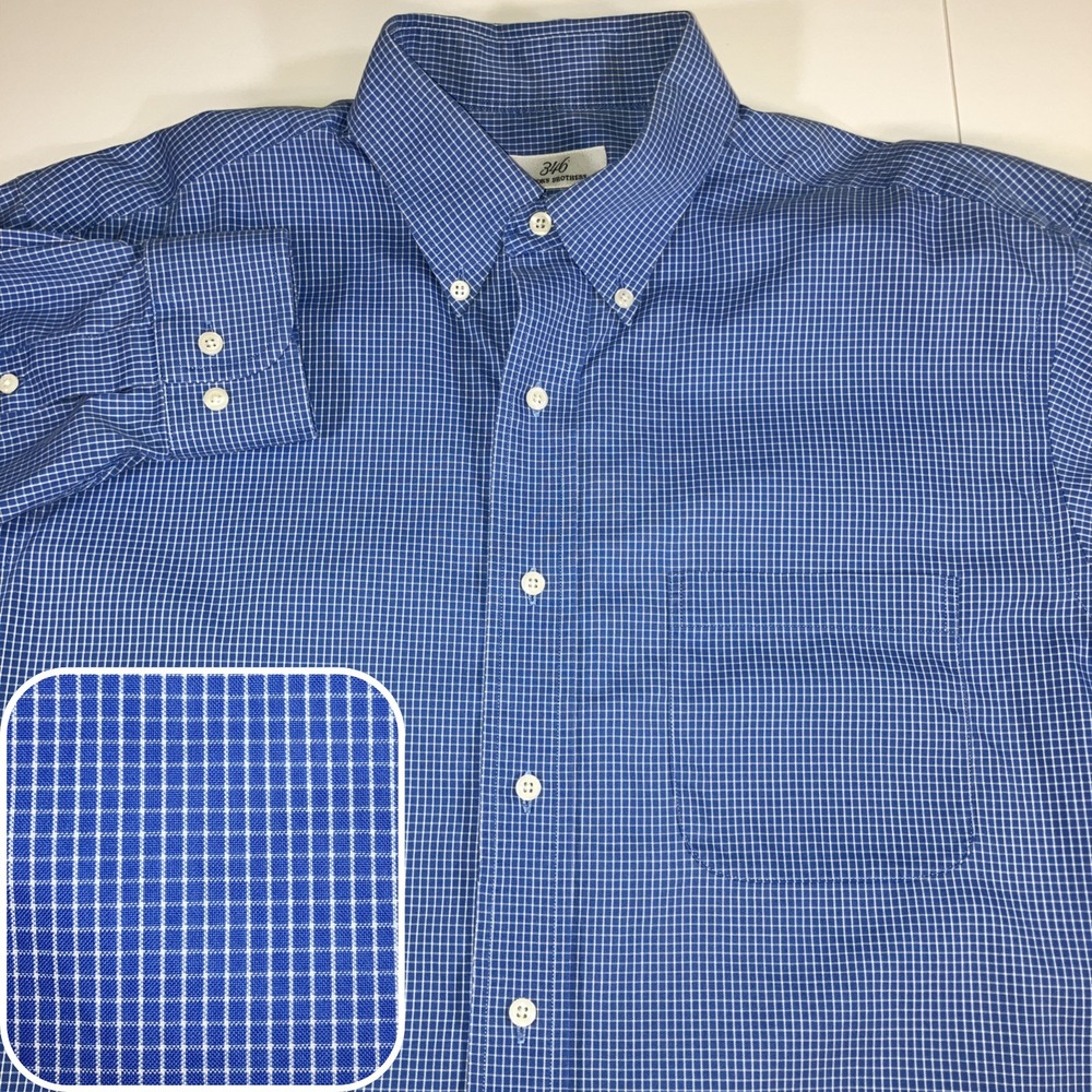 Brooks Brothers 346 Mens Button Up Shirt 16-32/33‎ Blue Micro Check Grid Flaws